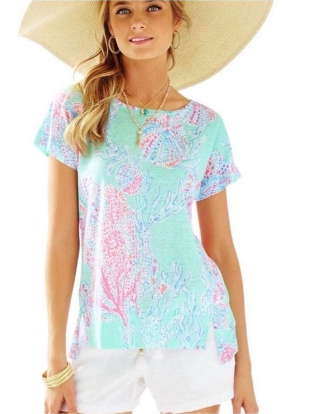 Lilly Pulitzer Mint Green Floral Linen Tee